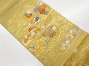 ヱ霞に鴛鴦・蝶・花々模様織出し袋帯